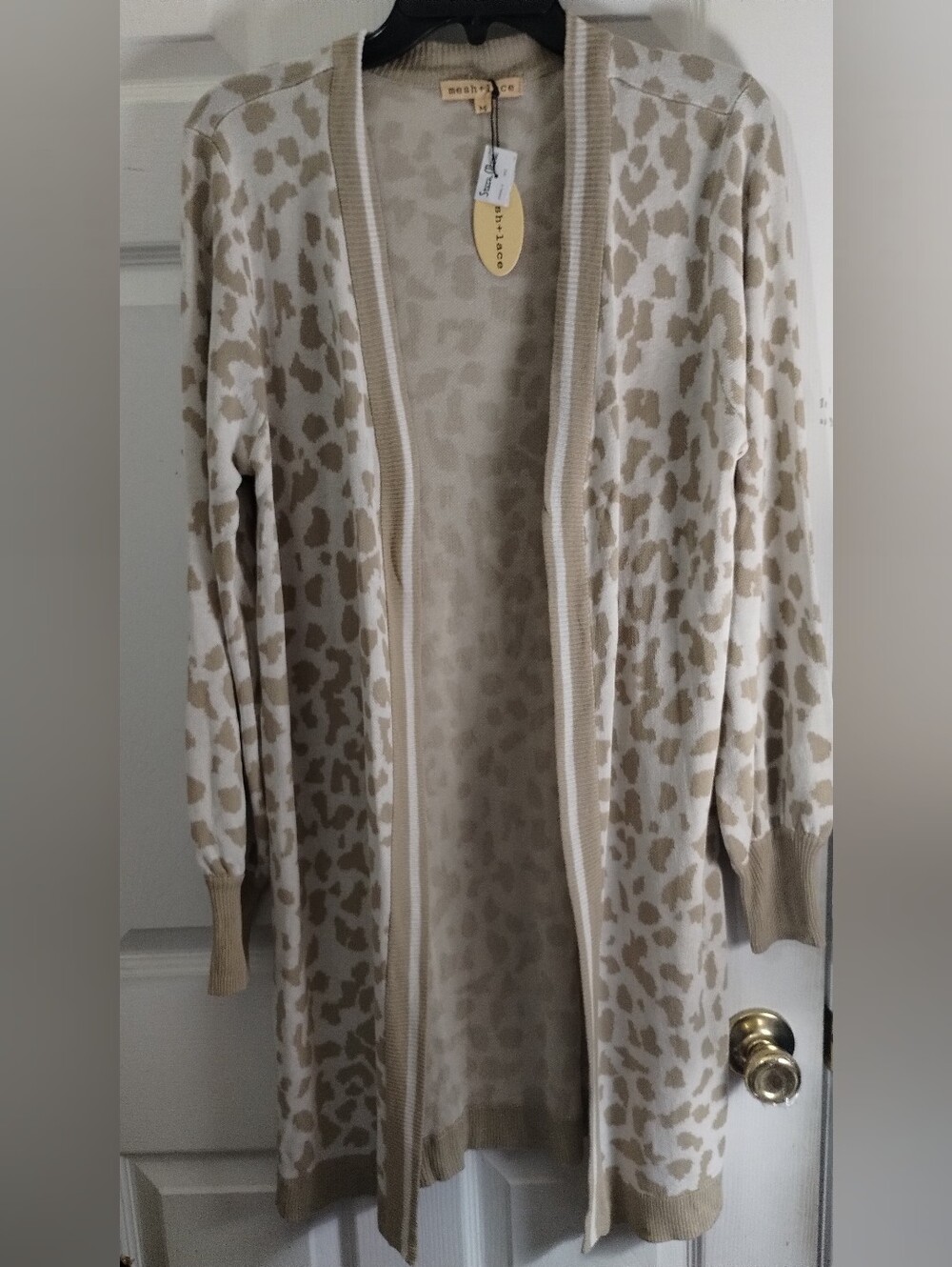 NWT Open-Front Leopard Print Longline Cardigan - Beige/Ivory